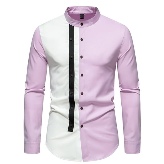 VSSSJ Button Down Shirts for Men Slim Fit Color Block Patchwork Long Sleeve Collared Dress Shirts Casual Fashion Thin Lightweight Business Shirt Purple02 XXL
