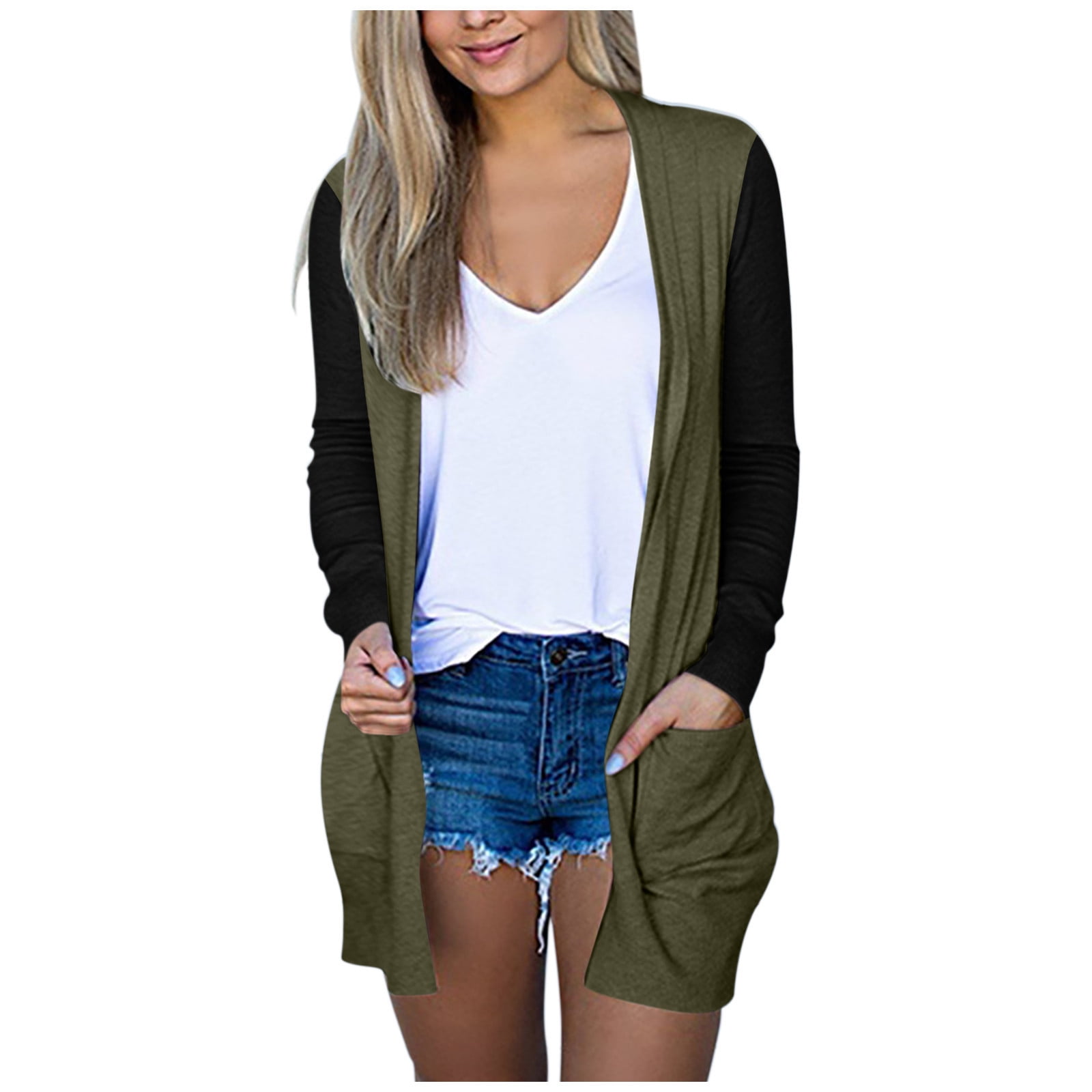 VSSSJ Cardigans for Women Long Sleeve Casual Color Block Printed