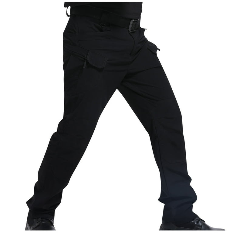 VSSSJ Cargo Pants for Men Big and Tall Button Zipper Solid Color Elastic Waist Multi Pockets Work Trousers Casual Stretchy Waterproof Outdoor Long Pants Black M Walmart