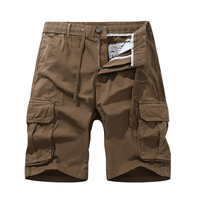 VSSSJ Cargo Shorts for Men Plus Size Solid Color Button Zipper Elastic  Waist Five Point Overalls Breathable Outdoor Bodybuilding Short Pants with