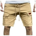 thumbnail image 1 of VSSSJ Cargo Shorts for Men Fitness Elastic Waist Drawstring Solid Color Short Pants with Multi-Pockets Casual Breathable Jogger Sport shorts Khaki XL, 1 of 4