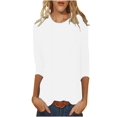 thumbnail image 1 of VSSSJ Casual Blouses for Women Solid Color Classic Versatile Dressy Breathable Tee Tops 3/4 Sleeve Comfy Soft Crew Neck Loose T-Shirts White S, 1 of 5