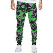 VSSSJ Casual Pants for Men Drawstring Elastic Waist Camouflage Printed Stretch Leisure Trousers Comfy Slim Fit Fitness Workout Jogger Trousers with Pockets Green XL