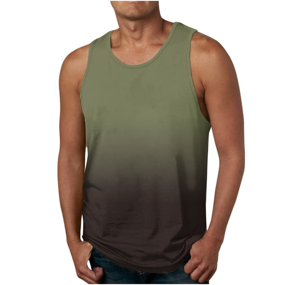 VSSSJ Casual Tanks Tops for Men Oversized Fit 3D Gradient Color Printed Sleeveless Round Neck Vest Summer Athletic Gym Training Exercise Tee Army Green XL