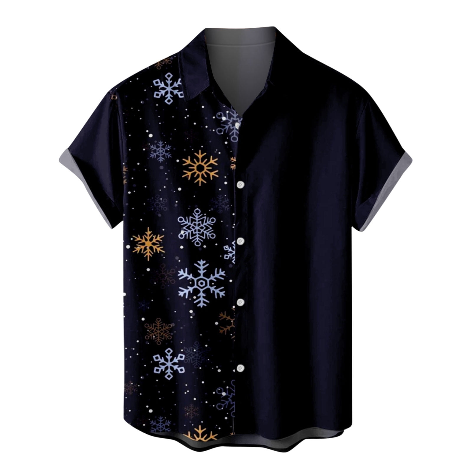 VSSSJ Christmas Shirts for Men Relaxed Snow Print Patchwork Short Sleeve  Button Down Collared Tops Leisure Stylish Vacation T-Shirts Brown XXL 