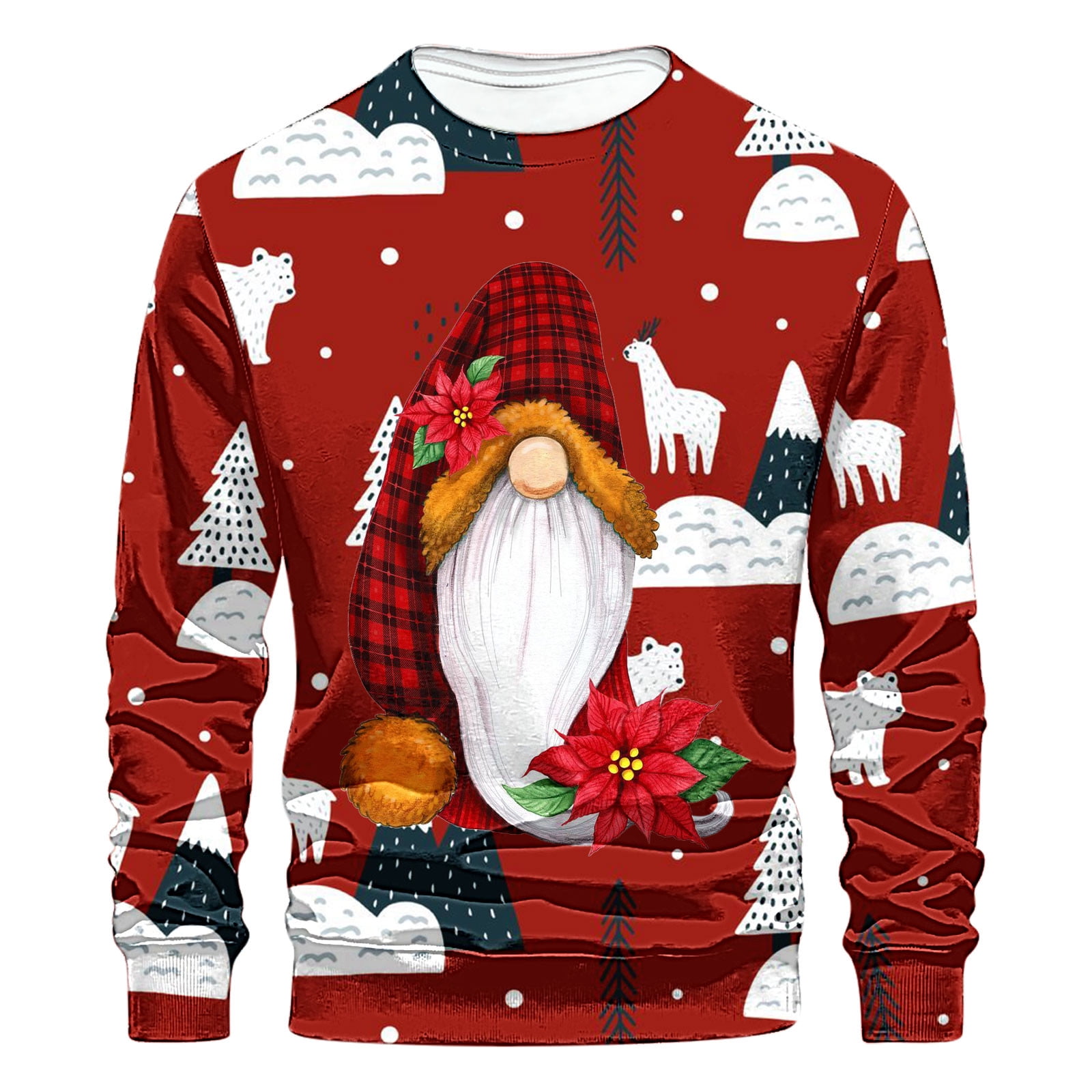 VSSSJ Christmas Sweatshirts for Men Plus Size Funny Gnome Printing