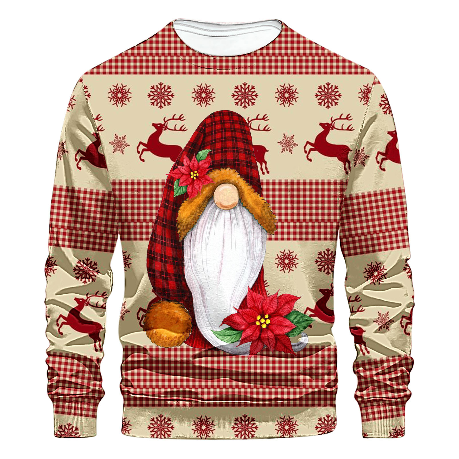 VSSSJ Christmas Sweatshirts for Men Plus Size Funny Gnome Printing