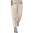 thumbnail image 1 of VSSSJ Cotton Linen Pants for Women Drawstring Elastic Waist Straight Leg Casual Pants Vacation Beach Versatile Comfortable Loose Fit Trousers Khaki XXL, 1 of 5