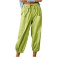 thumbnail image 1 of VSSSJ Cotton and Linen Trousers for Women Loose Fit Drawstring Elastic Waist Solid Color Straight Pants Casual Trendy Summer Long Pants with Pockets Green02 L, 1 of 8
