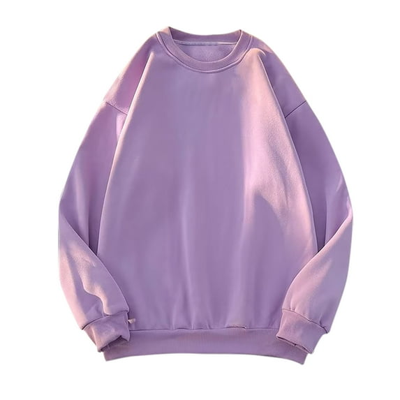 VSSSJ Crewneck Sweatshirts for Men Casual Long Sleeves Loose Fit Lightweight Solid Color Basic Versatile Pullover Sweatshirt Purple M