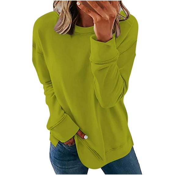 VSSSJ Crewneck Sweatshirts for Women Casual Solid Color Simple Versatile Pullover T-Shirt Long Sleeve Drop Shoulder Loose Comfy Blouses Green XXXL