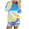 thumbnail image 1 of VSSSJ Discount Womens Long Sleeve T Shirts Ombre Crewneck Sweatshirts Casual Loose Fit Basic Tunic Blouse Tie Dye Gradient Print Stretch Pullover Tops(Light Blue,XL), 1 of 8