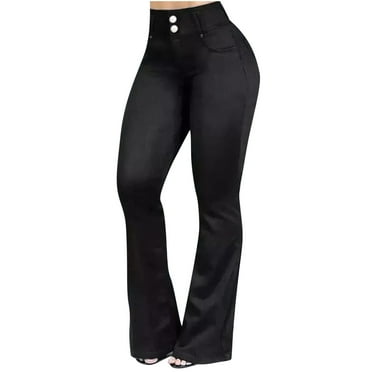 VSSSJ Flare Jeans for Women Fashion Casual Pocket Button High Waisted Curvy Jeans Butt Lifting Bell Skinny Stretchy Bottom Denim Pants Black XXL