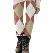 VSSSJ Fleece Lined Leggings for Women Regular Fit Christmas Print High Waist Full Length Pants Casual Tight Thickening Thermal Holiday Trousers Khaki S