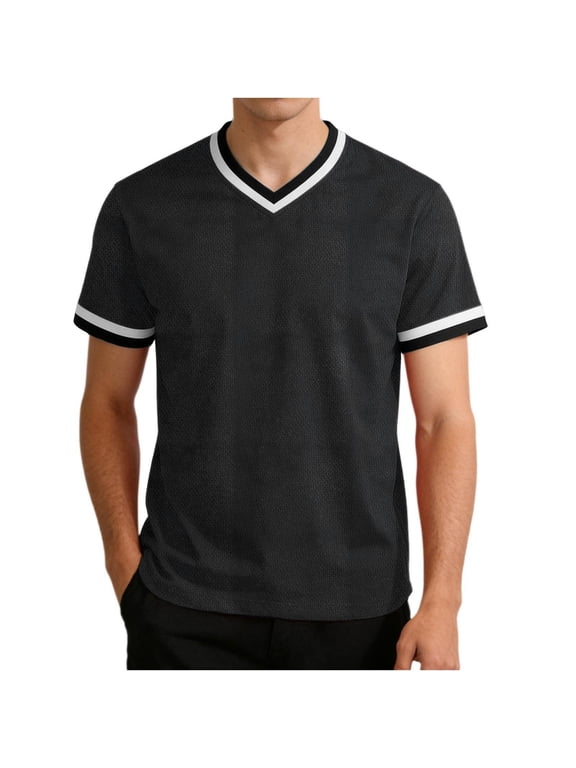 Football Jerseys for Men Unisex V-Neck Short Sleeve Plain Workout Sport Game Pullover T-Shirts Casual Gym Fitness Outfits Black S