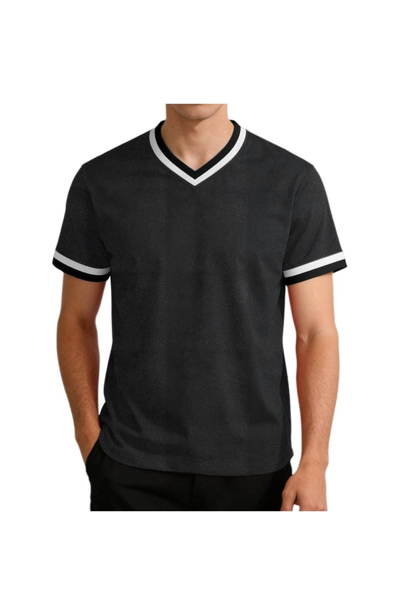 Football Jerseys for Men Unisex V-Neck Short Sleeve Plain Workout Sport Game Pullover T-Shirts Casual Gym Fitness Outfits Black S