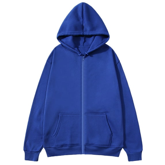 VSSSJ Full Zip Up Hoodies for Men Trendy Loose Fleece Lined Hoodie Jackets Long Sleeve Casual Solid Hooded Pullover Sweatshirt with Pocket Blue XL