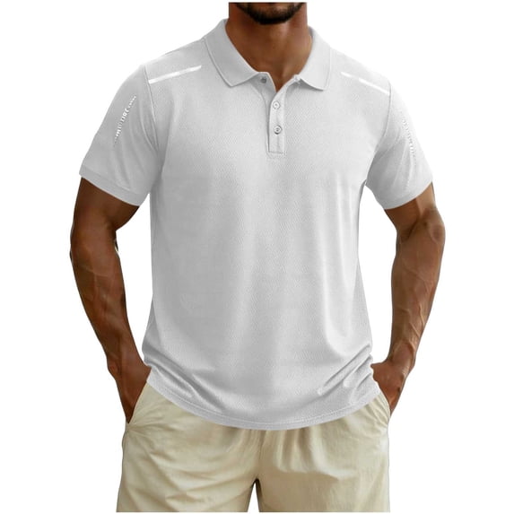 VSSSJ Golf Shirts for Men Casual Workout Moisture Wicking Short Sleeve Shirts Collared Button Relaxed Fit Lightweight Athletic Shirt White L