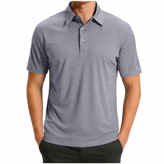 VSSSJ Golf Shirts for Men Quick Dry Moisture Wicking Casual Short Sleeve Shirt Waffle Collared Button Loose Breathable Summer Shirts Gray M