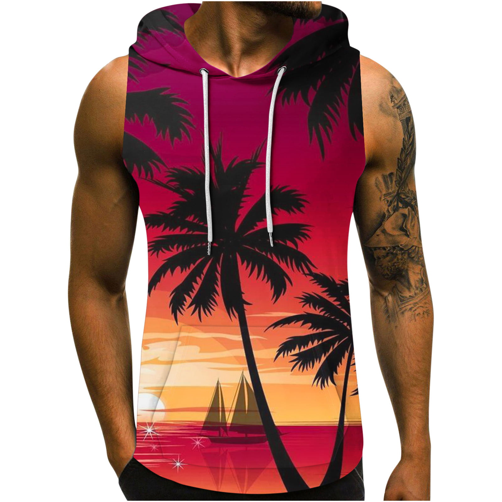 VSSSJ Hawaiian Drawstring Hooded for Men Relaxed Fit Tropical Sunset ...