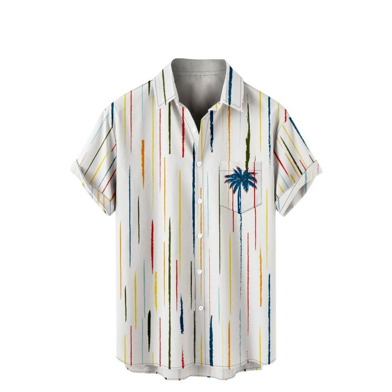 VSSSJ Hawaiian Shirts for Men Oversized Fit Fashion Striped Print
