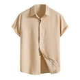 thumbnail image 1 of VSSSJ Hawaiian Shirts for Men Plus Size Solid Color Button Down Short Sleeve Lapel Tshirts Comfy Cotton Holiday Beach Summer Tee Tops Beige XXXL, 1 of 9