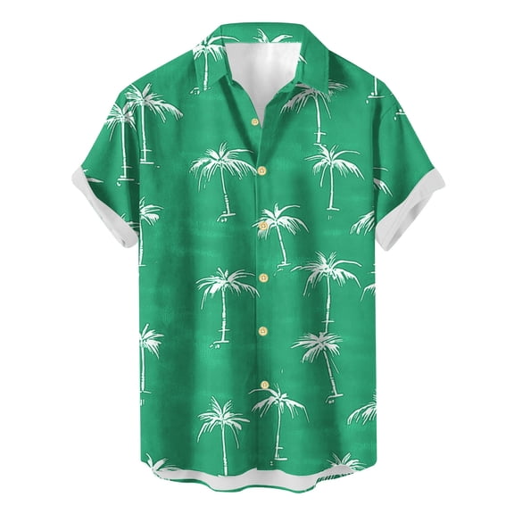 VSSSJ Hawaiian Shirts for Men Summer Casual Coconut Tree Print Button Down Shirts Short Sleeve Tropical Beach Vacation Shirts Green M