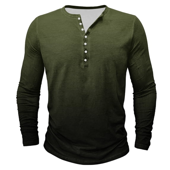VSSSJ Henley Shirts for Men Big and Tall Dressy Gradient Printed Round Neck Long Sleeves Casual Button Up Comfy Pullover T-Shirts Army Green XXXXXL