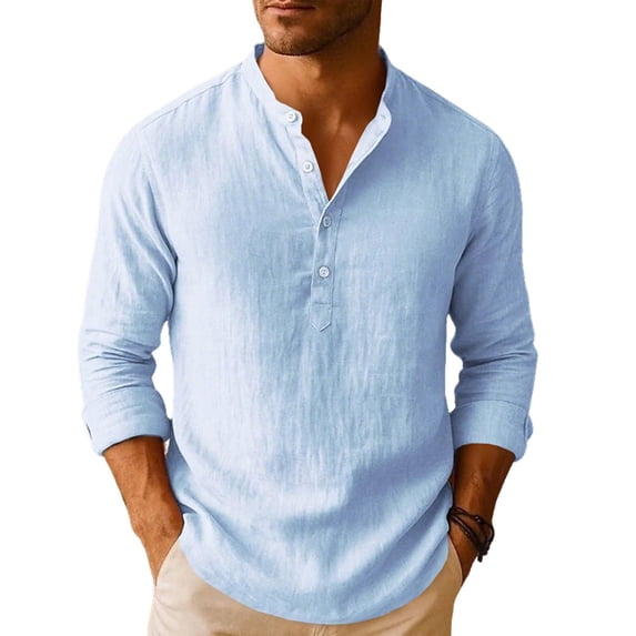 VSSSJ Henley Shirts for Men Casual Lightweight Long Sleeve Cotton T-Shirt Button Up Loose Solid Color Summer Beach Yoga Shirt Tops Sky Blue XXL