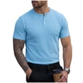 thumbnail image 1 of VSSSJ Henley Shirts for Men Short Sleeve Waffle Casual Summer Basic T-Shirts 2 Button Solid Crew Neck Lightweight Work Tee Shirts Sky Blue XL, 1 of 7