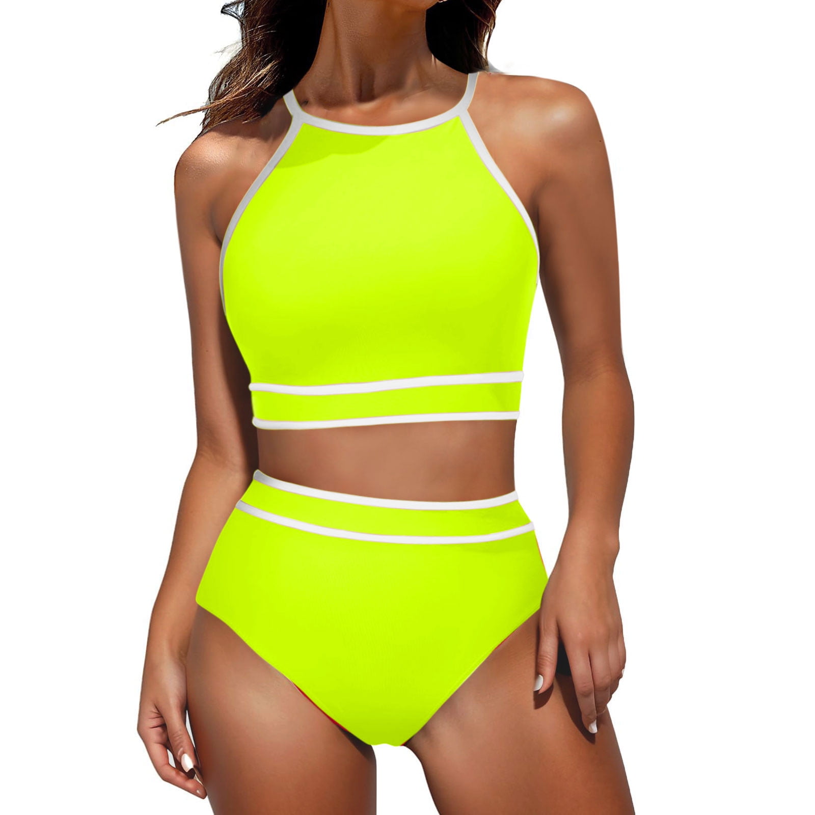 yellow high neck bikini