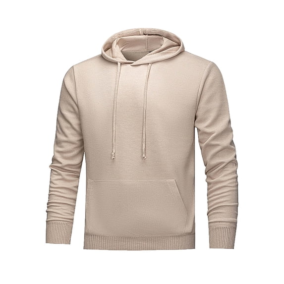 VSSSJ Hoodie for Men Drawstring Long Sleeve Pullover Casual Loose Fit Solid Color Basic Hooded Sweatshirt with Kangaroo Pockets Beige M