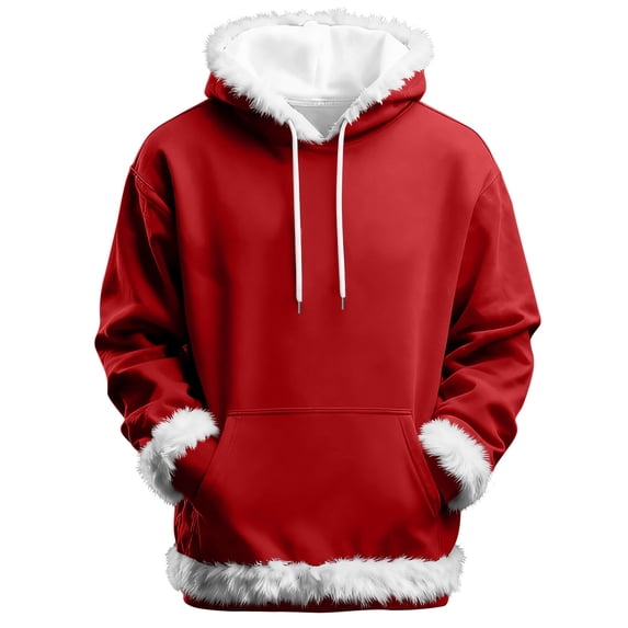 VSSSJ Hoodie for Men Women Loose Casual Fleece Lined Solid Faux Fur Trim Hoodies Unisex Long Sleeve Hooded Pullover Sweatshirts Tops Red S