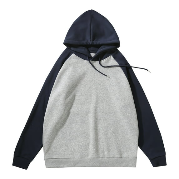 VSSSJ Hoodies for Men Fashion Color Block Long Sleeve Raglan Sweatshirts Casual Hooded Drawstring Pullover Tops Navy XXL