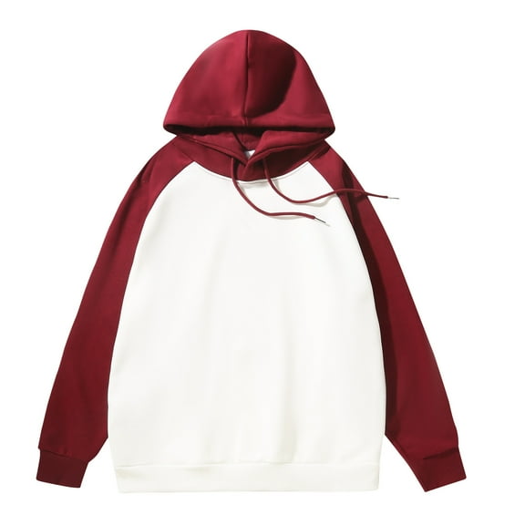 VSSSJ Hoodies for Men Fashion Color Block Long Sleeve Raglan Sweatshirts Casual Hooded Drawstring Pullover Tops Wine XXXL