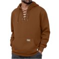 thumbnail image 1 of VSSSJ Hoodies for Men Lace Up V Neck Thick Henley Sweatshirt Long Sleeve Loose Solid Vintage Drawstring Hooded Pullover Hoodie with Pocket Coffee XL, 1 of 6