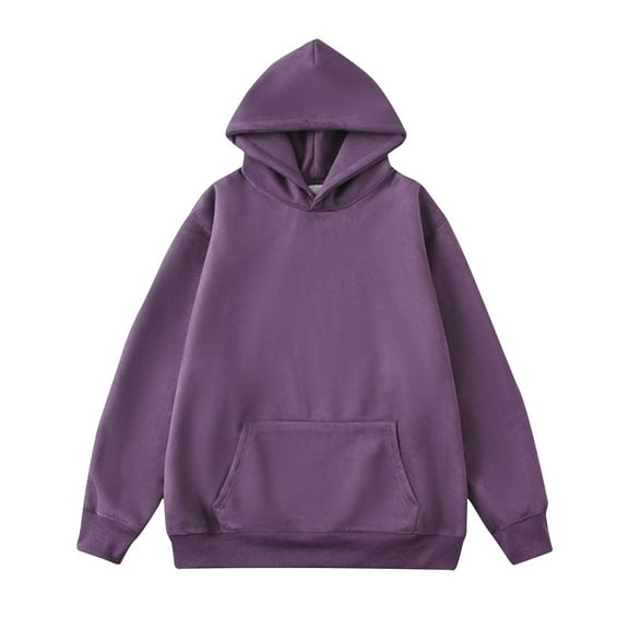 VSSSJ Hoodies for Men Oversized Fashion Long Sleeve Loose Hooded Sweatshirts Solid Color Casual Simple Vintage Pullovre Hoodie with Pocket Purple L