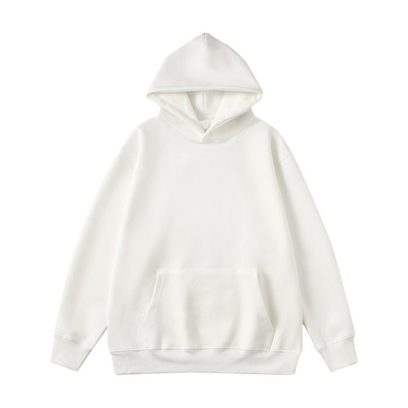 VSSSJ Hoodies for Men Oversized Fashion Long Sleeve Loose Hooded Sweatshirts Solid Color Casual Simple Vintage Pullovre Hoodie with Pocket White L