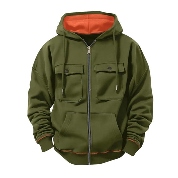 VSSSJ Hoodies for Men Quater Zip Up Fleece Lined Hooded Sweatshirt Jacket Casual Vintage Long Sleeve Multi-Pocket Cargo Hoodie Jackets Green S