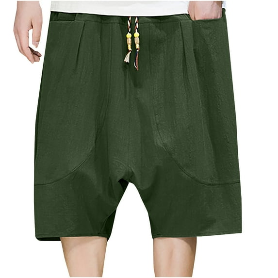 VSSSJ Lounge Shorts for Men Summer Casual Loose Five Points Low Crotch Harem Pants Elastic Waist Drawstring Pocket Beach Shorts Green L