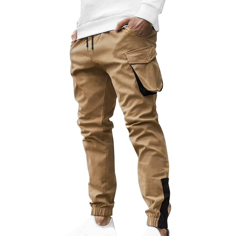 VSSSJ Mens Cargo Pants Oversized Fit Solid Color Drawstring Elastic Waist  Long Pants with Multi-Pockets Cotton Fashion Joggers Sport Pants Green XXXL  