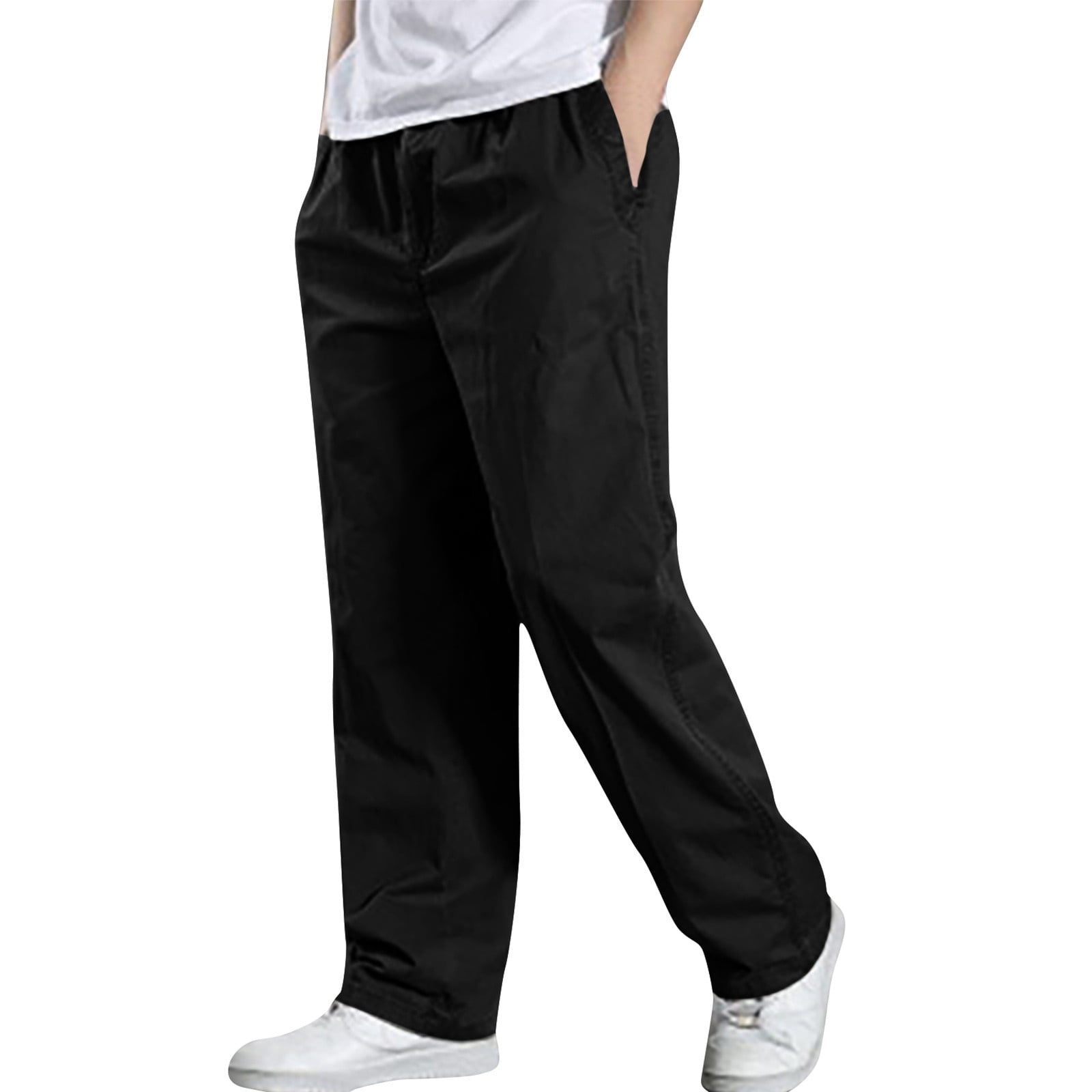 VSSSJ Men Cargo Pants Oversized Fit Solid Color Straight Elastic