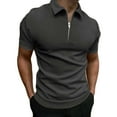 thumbnail image 1 of VSSSJ Men Casual Shirts Athletic Fit Solid Color Short Sleeve Zipper Turndown Collar Pullover Tees Summer Outdoor Sport Walking Streetwear Dark Gray XXXL, 1 of 5