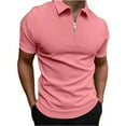 thumbnail image 1 of VSSSJ Men Casual Shirts Athletic Fit Solid Color Short Sleeve Zipper Turndown Collar Pullover Tees Summer Outdoor Sport Walking Streetwear Pink L, 1 of 5