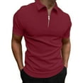 thumbnail image 1 of VSSSJ Men Casual Shirts Athletic Fit Solid Color Short Sleeve Zipper Turndown Collar Pullover Tees Summer Outdoor Sport Walking Streetwear Wine XXXL, 1 of 4