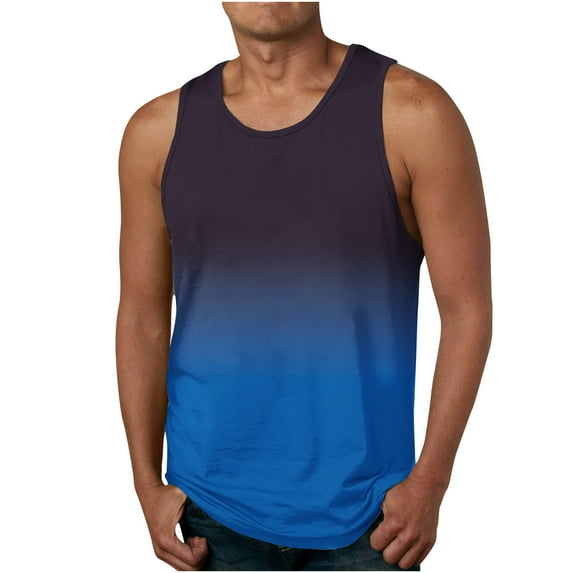 VSSSJ Men Casual Tank Top Big and Tall 3D Gradient Color Print Round Neck Sleeveless Shirt Blouse Summer Sport Gym Muscle Quick Dry Vest Blue M