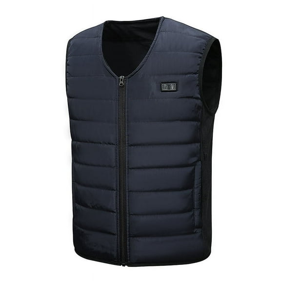 VSSSJ Men and Women Zip Up Heated Vest Big and Tall Solid Color V-Neck Sleeveless Waistcoat Trendy Dual Control 12 Heating Zones USB Charging Vest Dark Blue XXXL
