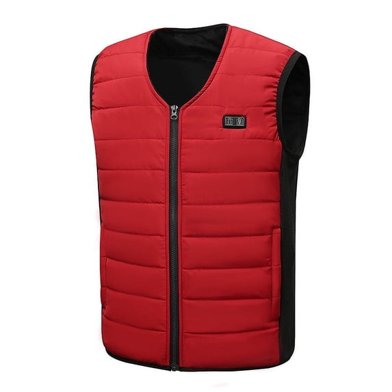 VSSSJ Men and Women Zip Up Heated Vest Big and Tall Solid Color V-Neck Sleeveless Waistcoat Trendy Dual Control 12 Heating Zones USB Charging Vest Red XL