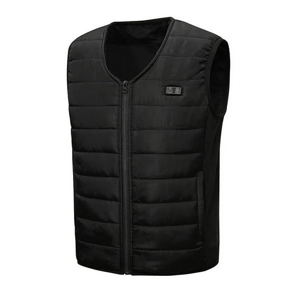 VSSSJ Men and Women Zip Up Heated Vest Big and Tall Solid Color V-Neck Sleeveless Waistcoat Trendy Dual Control 12 Heating Zones USB Charging Vest Black L