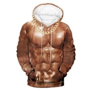 VSSSJ Men's 3D Fake Muscle Print Hooded Sweatshirts Big and Tall Long Sleeve Round Neck Sweatshirts Casual Funny Novelty Graphic Pullover Tops Khaki06 M